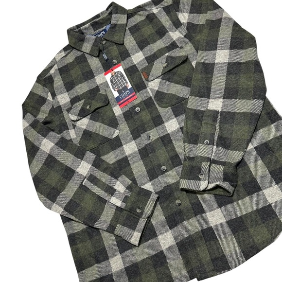 Chaps Knit Flannel Shirt Mens M Green Gray Plaid Long Sleeve Button Up Shacket - Picture 3 of 13
